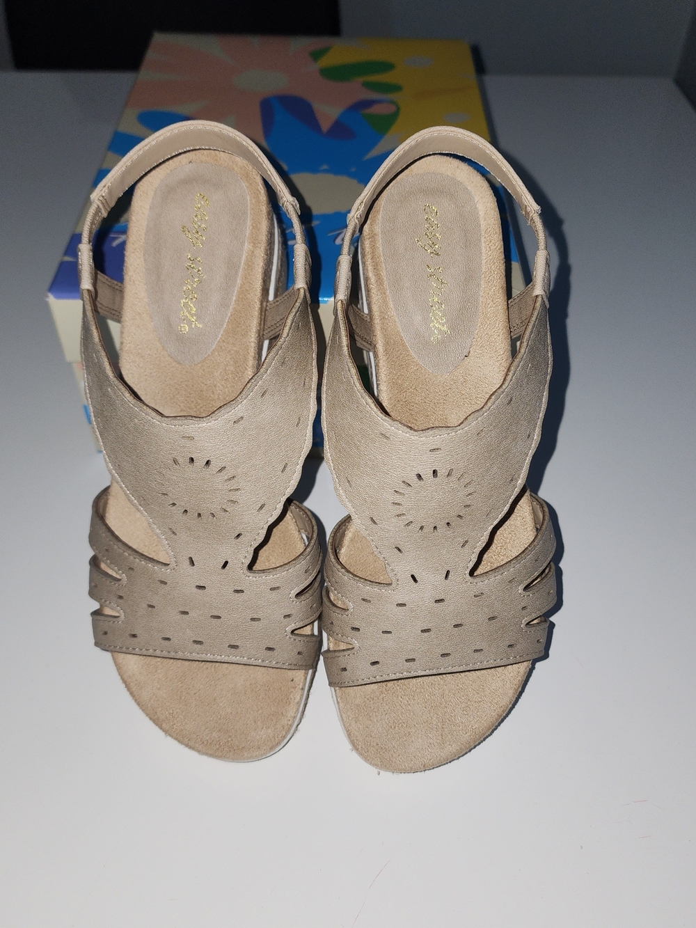 Taupe Cutout Slingback Wedge Sandals Size 7.5 Wide Summer Shoes Comfortable